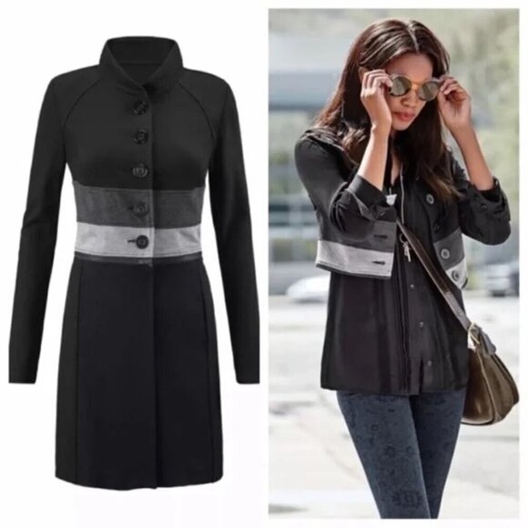 Cabi 3176 Small Black Grey Convertible Zip Off Ponte Long Cropped Jacket - Picture 3 of 9